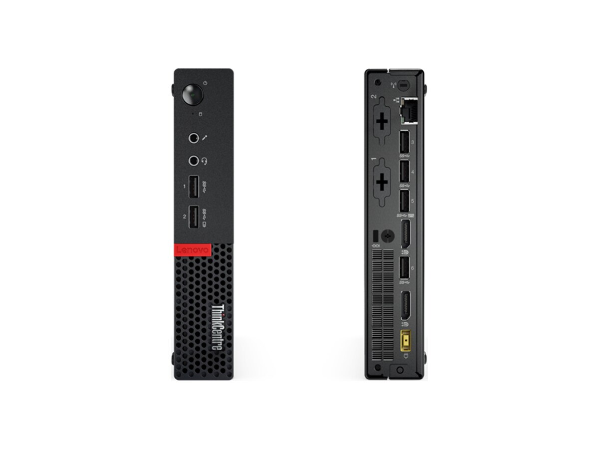 Lenovo ThinkCentre M710 Tiny, Modellbild: Vorder- und Rückseite vor weißem Hintergrund